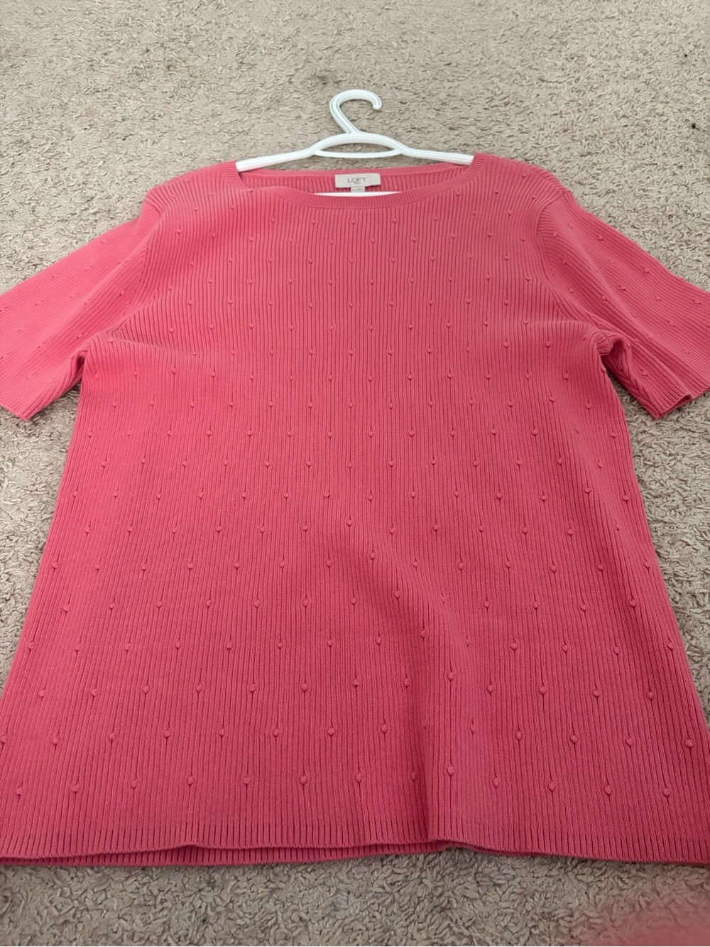 LOFT Coral Pink Short Sleeve Dot-Textured Knit Top